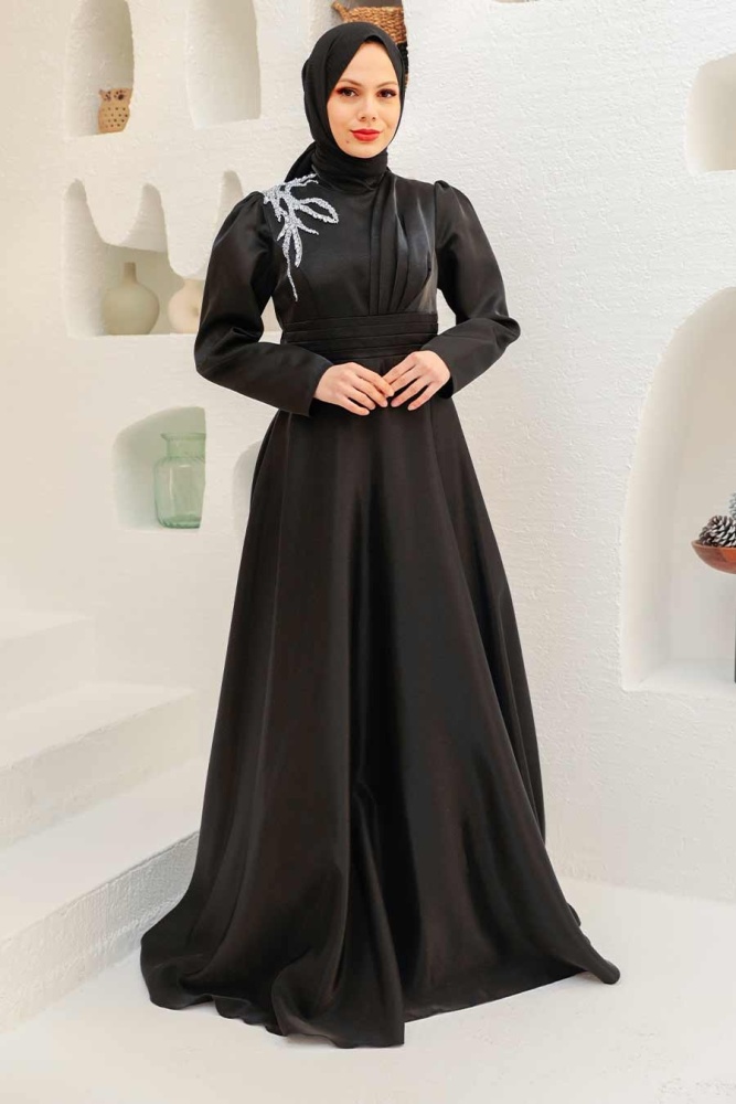 Neva Style - Black Turkish Hijab Evening Dress 22301S - 1