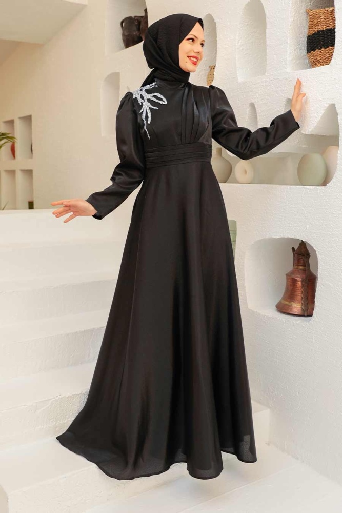 Neva Style - Black Turkish Hijab Evening Dress 22301S - 2