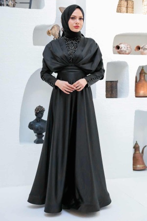 Neva Style - Luxorious Black Modest Islamic Clothing Prom Dress 22451S - Thumbnail