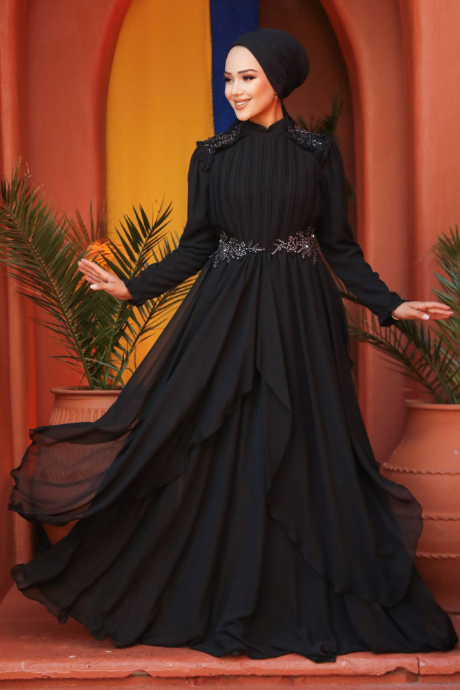 Neva Style - Stylish Black Modest Prom Dress 25807S - 1