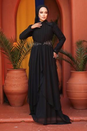 Neva Style - Stylish Black Modest Prom Dress 25807S - 2