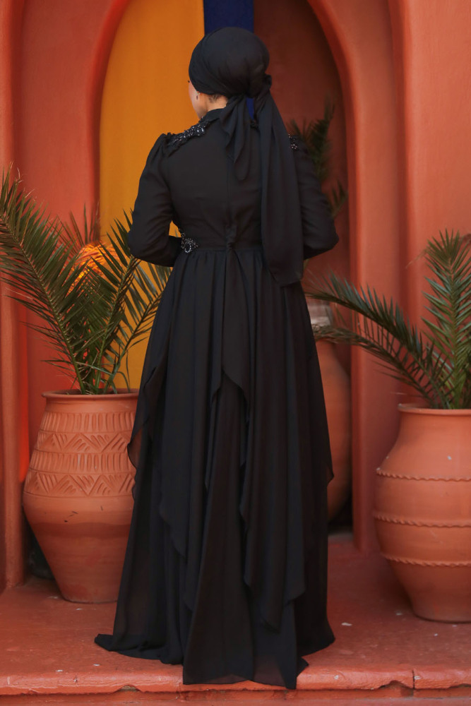 Neva Style - Stylish Black Modest Prom Dress 25807S - 3