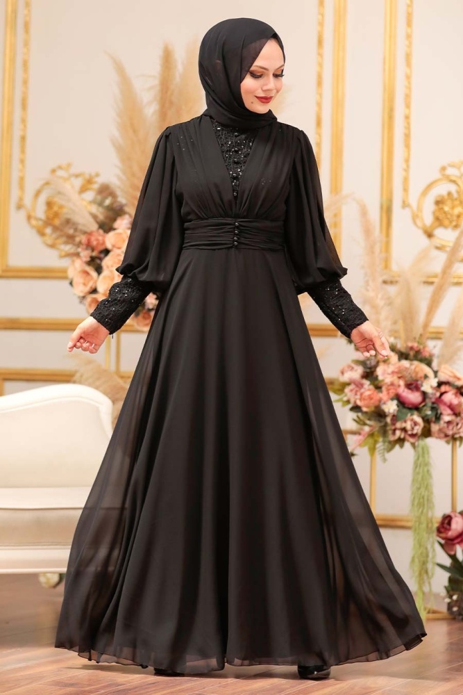 Neva Style - Long Black Muslim Bridesmaid Dress 25810S - 1