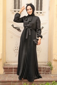 Neva Style - Satin Black Islamic Clothing Engagement Dress 3031S - Thumbnail