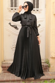 Neva Style - Satin Black Islamic Clothing Engagement Dress 3031S - Thumbnail