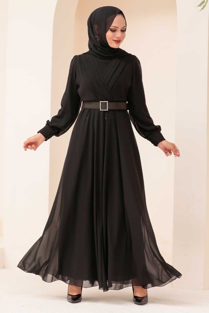 Neva Style - Black Turkish Hijab Engagement Dress 3060S - 1