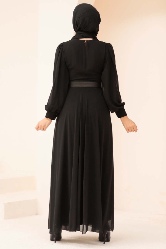 Neva Style - Black Turkish Hijab Engagement Dress 3060S - 3