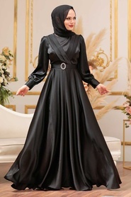 Neva Style - Satin Black Muslim Fashion Wedding Dress 31290S - Thumbnail