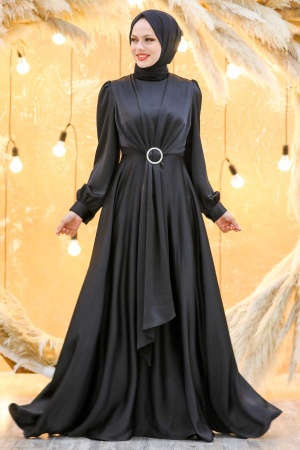 Neva Style - Long Sleeve Black Hijab Evening Dress 3145S - 1