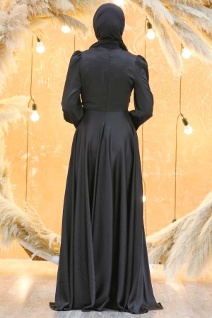 Neva Style - Long Sleeve Black Hijab Evening Dress 3145S - 5