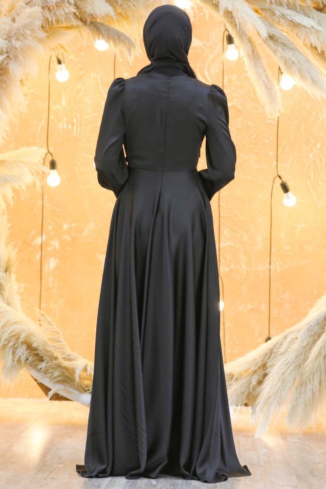 Neva Style - Long Sleeve Black Hijab Evening Dress 3145S - 5