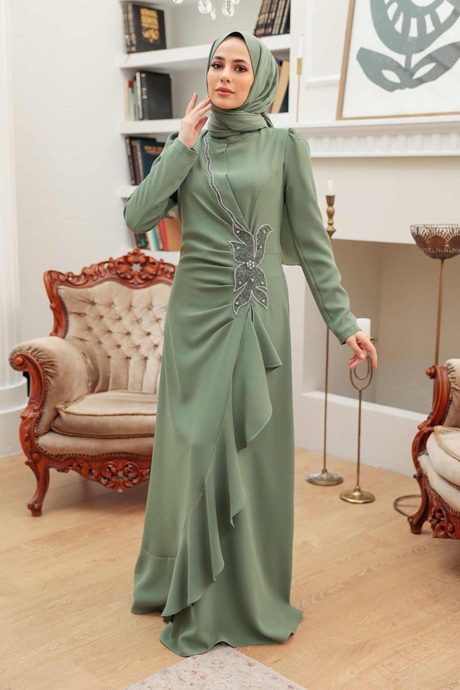 Neva Style - Modern Almond Green Islamic Bridesmaid Dress 32671CY - 1