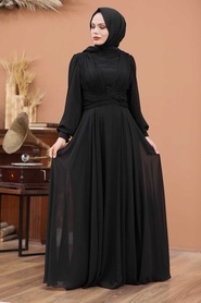 Black Hijab Evening Dress 32760S - Thumbnail