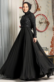 Black Hijab Evening Dress 33130S - Thumbnail