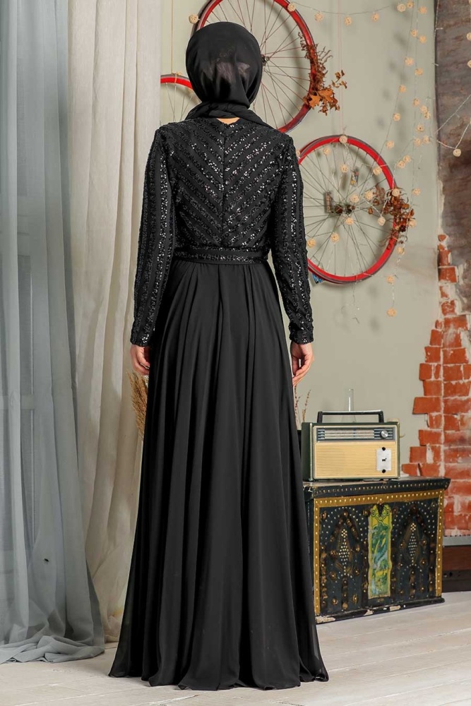 Black Hijab Evening Dress 3316S - 4