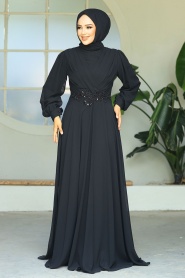 Neva Style - Stylish Black Islamic Evening Gown 3435S - Thumbnail