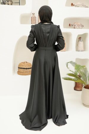 Neva Style - Long Sleeve Black Islamic Long Sleeve Maxi Dress 3454S - 2