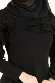 Black Hijab Evening Dress 3746S - Thumbnail