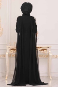 Black Hijab Evening Dress 3937S - Thumbnail