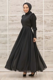 Black Hijab Evening Dress 40720S - Thumbnail