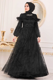 Black Hijab Evening Dress 41090S - Thumbnail