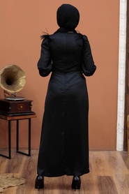 Neva Style - Satin Black Hijab Engagement Dress 4199S - Thumbnail