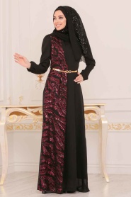 Black Hijab Evening Dress 4469SF - Thumbnail