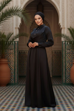 Neva Style - Elegant Black Muslim Fashion Evening Dress 4566S - TESETTÜRLÜ ABİYE ELBİSELER