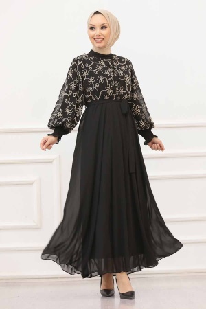 Black Hijab Evening Dress 51401S - 1