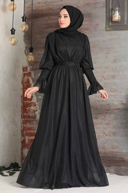 Neva Style - Black Turkish Hijab Bridesmaid Dress 5367S - Thumbnail