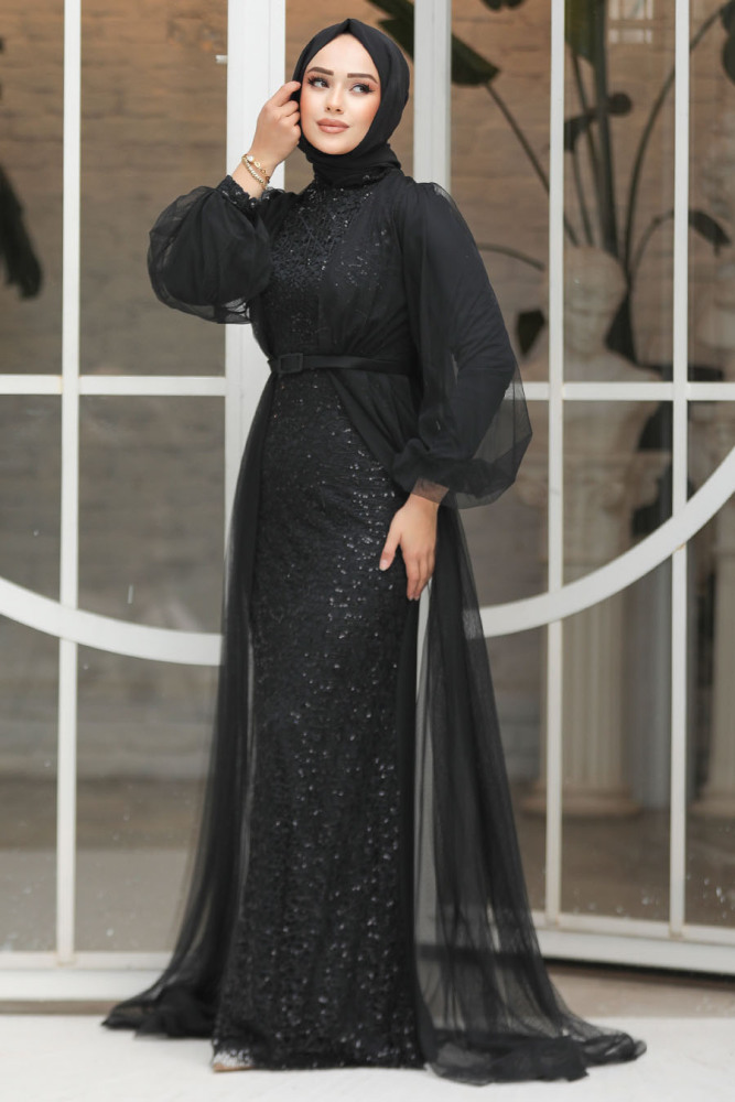 Neva Style - Luxorious Black Hijab Islamic Evening Gown 5383S - 1