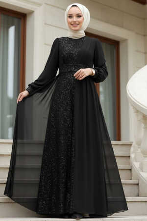 Neva Style - Plus Size Black Muslim Evening Gown 5408S - TESETTÜRLÜ ABİYE ELBİSELER