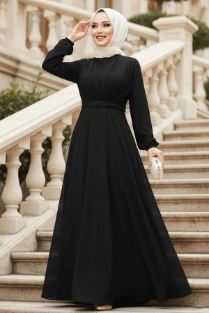 Neva Style - Plus Size Black Islamic Clothing Evening Dress 5422S - TESETTÜRLÜ ABİYE ELBİSELER