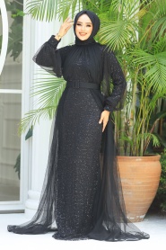 Neva Style - Black Turkish Hijab Prom Dress 5441S - Thumbnail