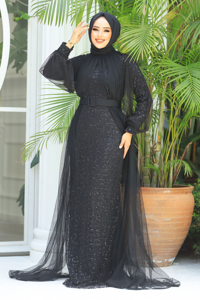 Neva Style - Black Turkish Hijab Prom Dress 5441S - 1