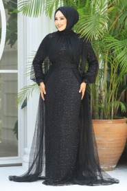 Neva Style - Black Turkish Hijab Prom Dress 5441S - 2