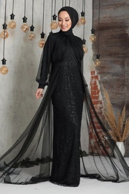 Neva Style - Black Turkish Hijab Prom Dress 5441S - Thumbnail