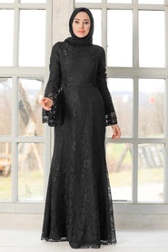 Black Hijab Evening Dress 5487S - Thumbnail