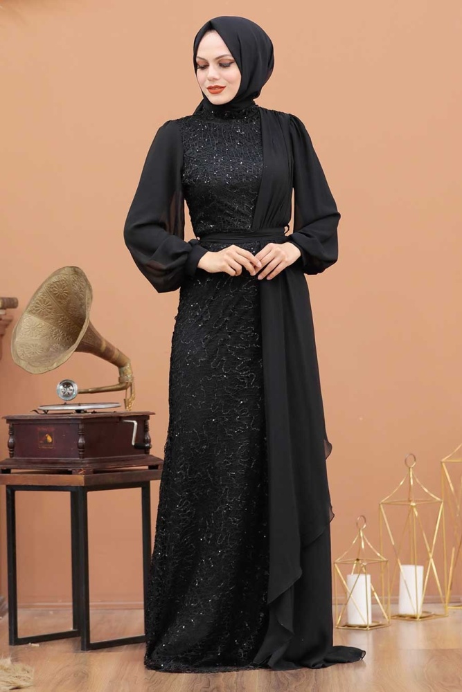 Neva Style - Elegant Black Islamic Clothing Prom Dress 5516S - 2