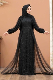 Neva Style - Stylish Black Islamic Prom Dress 55190S - Thumbnail