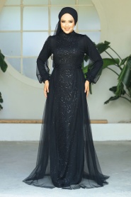 Neva Style - Long Sleeve Black Modest Evening Gown 5632S - Thumbnail