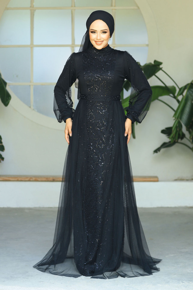 Neva Style - Long Sleeve Black Modest Evening Gown 5632S - 2