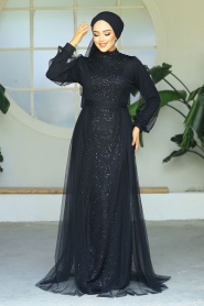 Neva Style - Long Sleeve Black Modest Evening Gown 5632S - Thumbnail