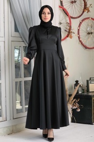 Black Hijab Evening Dress 7627S - Thumbnail