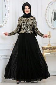 Black Hijab Evening Dress 7712S - Thumbnail