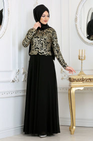 Black Hijab Evening Dress 7712S - Thumbnail