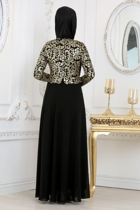 Black Hijab Evening Dress 7712S - 3