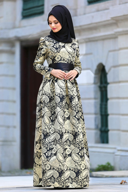 Black Hijab Evening Dress 82449S