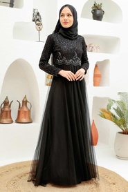 Neva Style - Plus Size Black Hijab Engagement Dress 9160S - Thumbnail