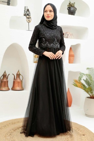 Neva Style - Plus Size Black Hijab Engagement Dress 9160S - 2